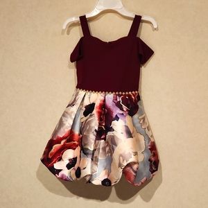 Cute! Like new dress! Burgundy at top with floral bottom.